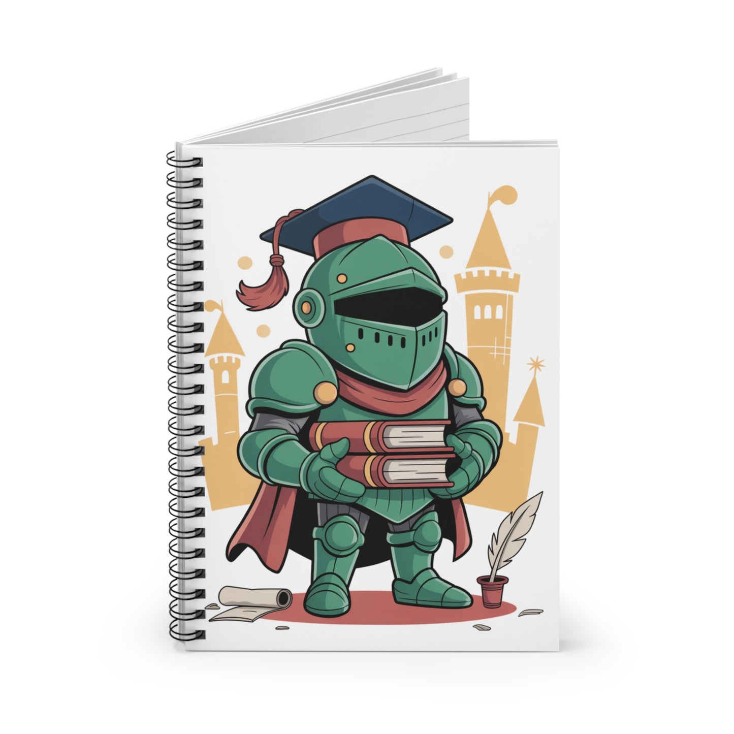 Cartoon Green Knight - Lined Spiral Notebook