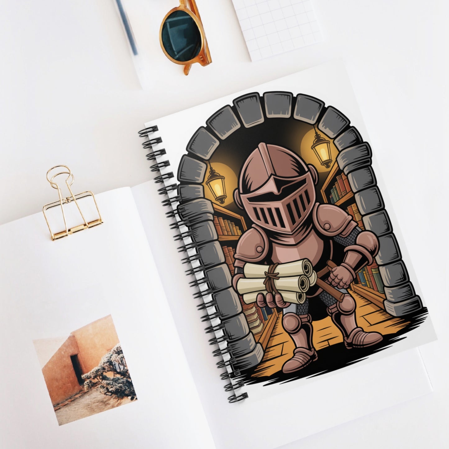 Cartoon Brown Knight - Lined Spiral Notebook