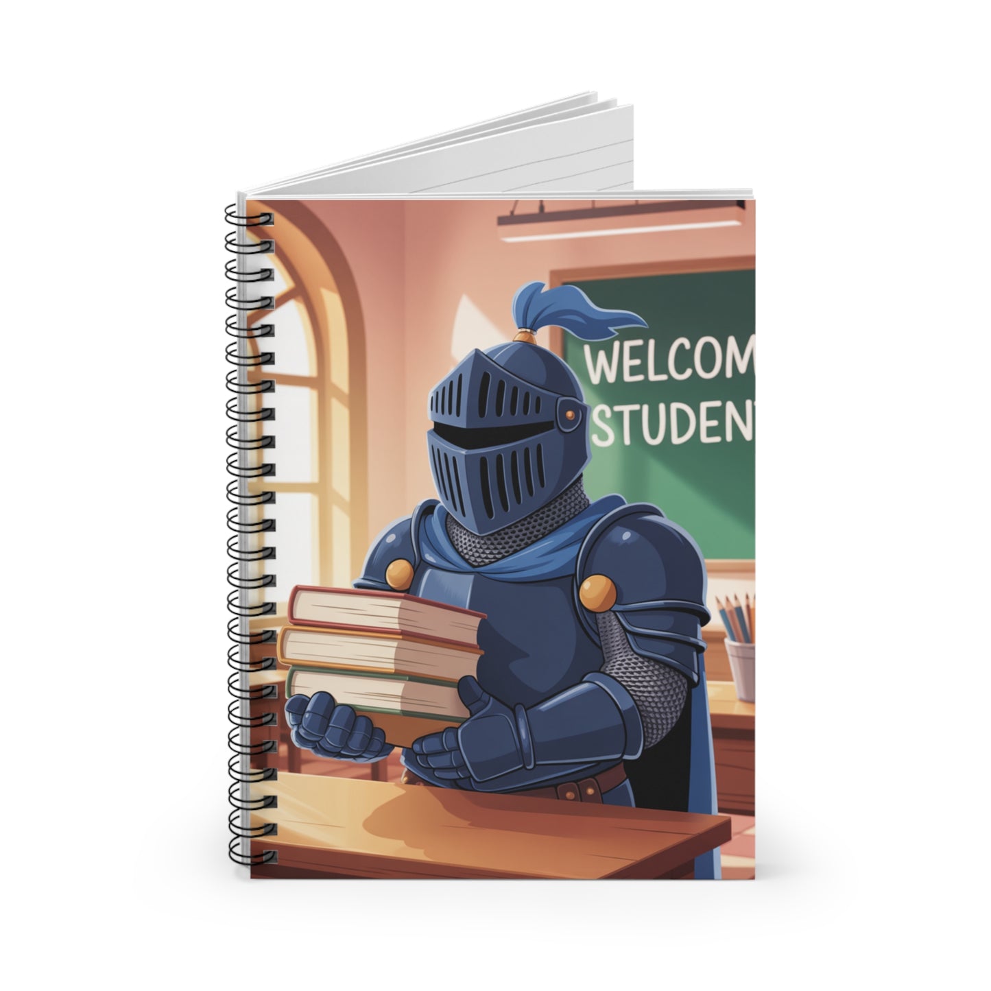 Cartoon Blue Knight - Lined Spiral Notebook