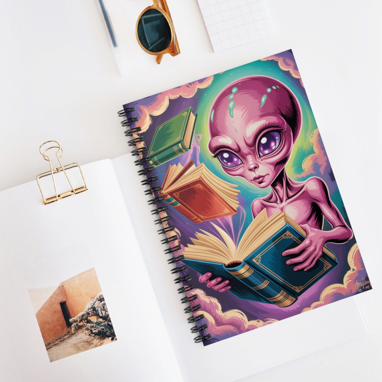 Pink Alien - Lined Spiral Notebook