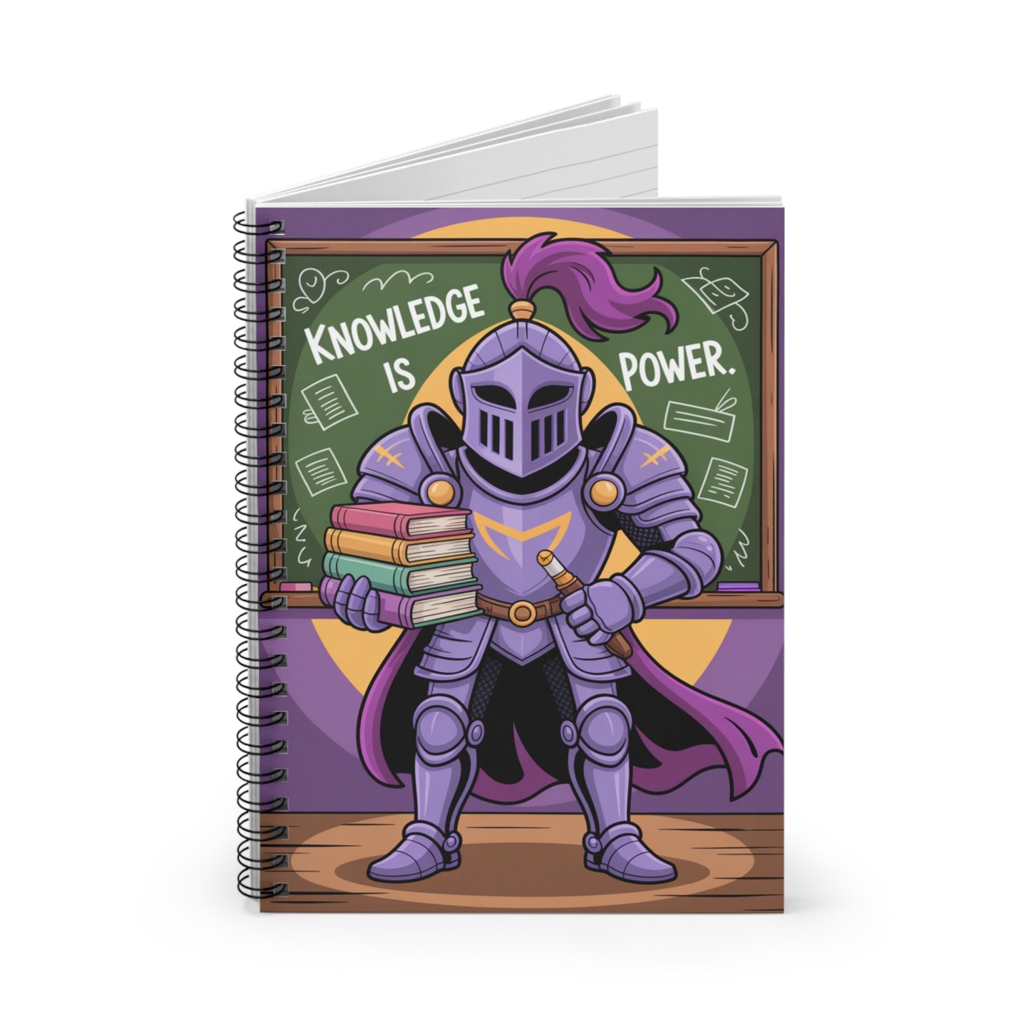 Cartoon Purple Knight - Lined Spiral Notebook