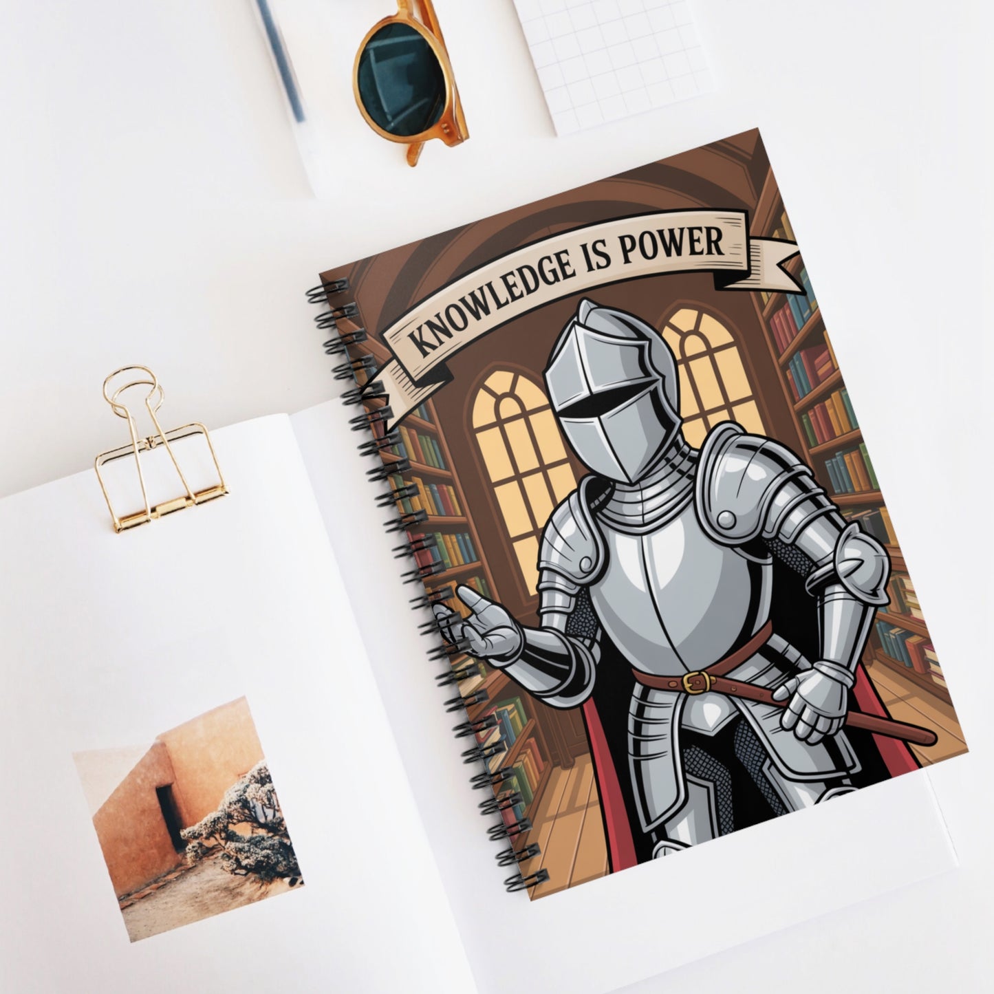 Cartoon Silver Knight - Lined Spiral Notebook