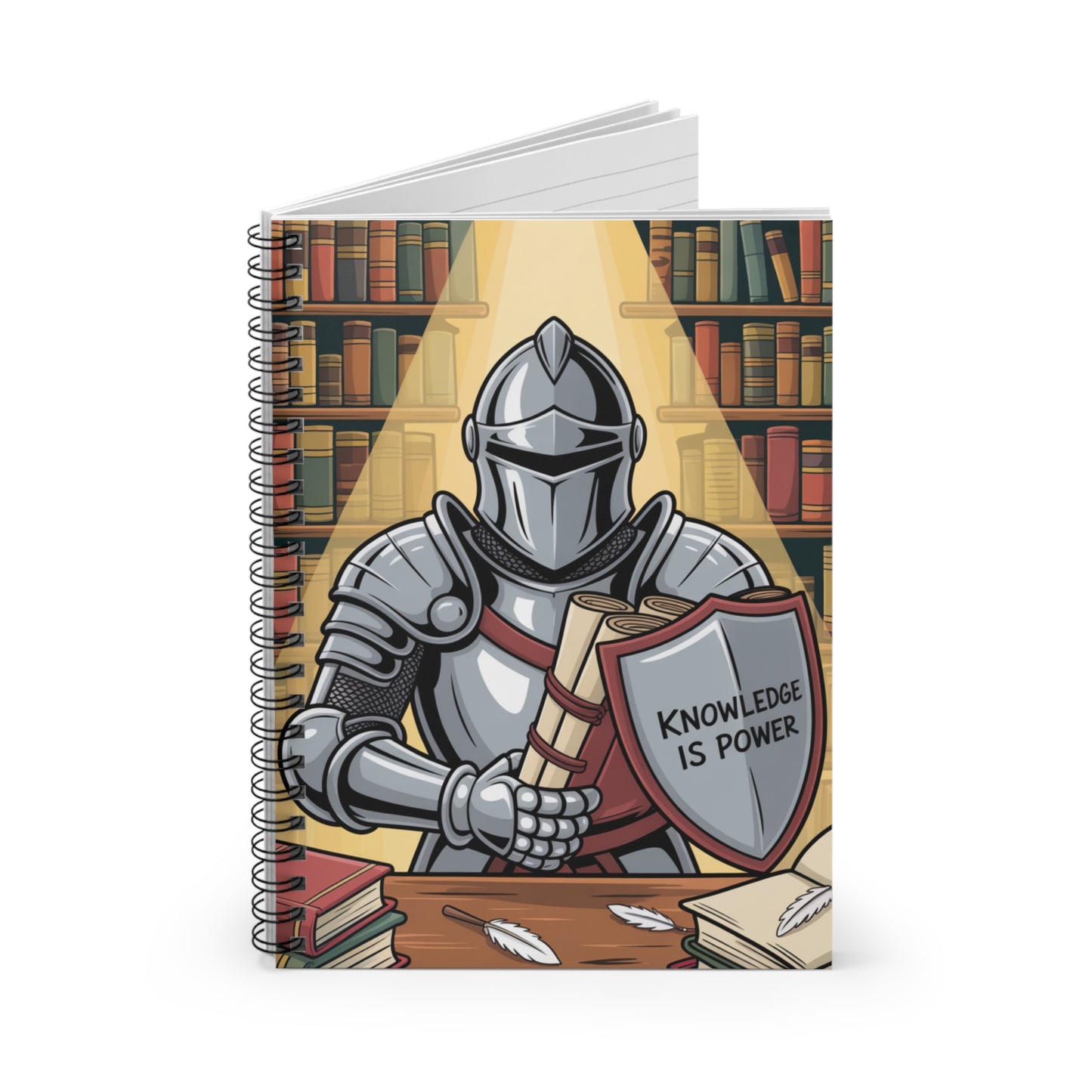 Cartoon Silver Knight - Lined Spiral Notebook