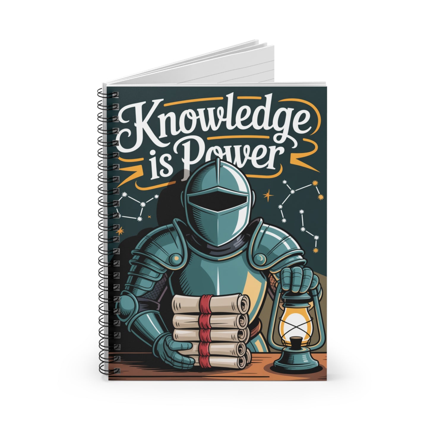 Cartoon Blue Knight - Lined Spiral Notebook