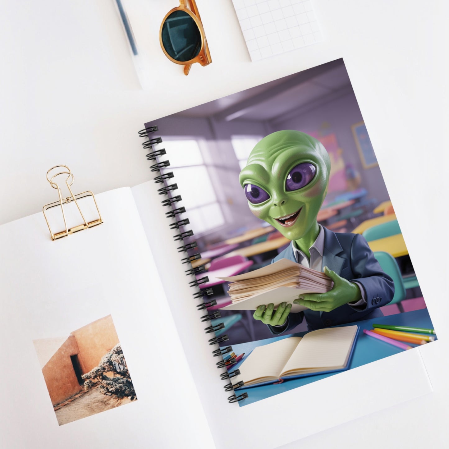 Green Classroom Alien - Lined Spiral Notebook