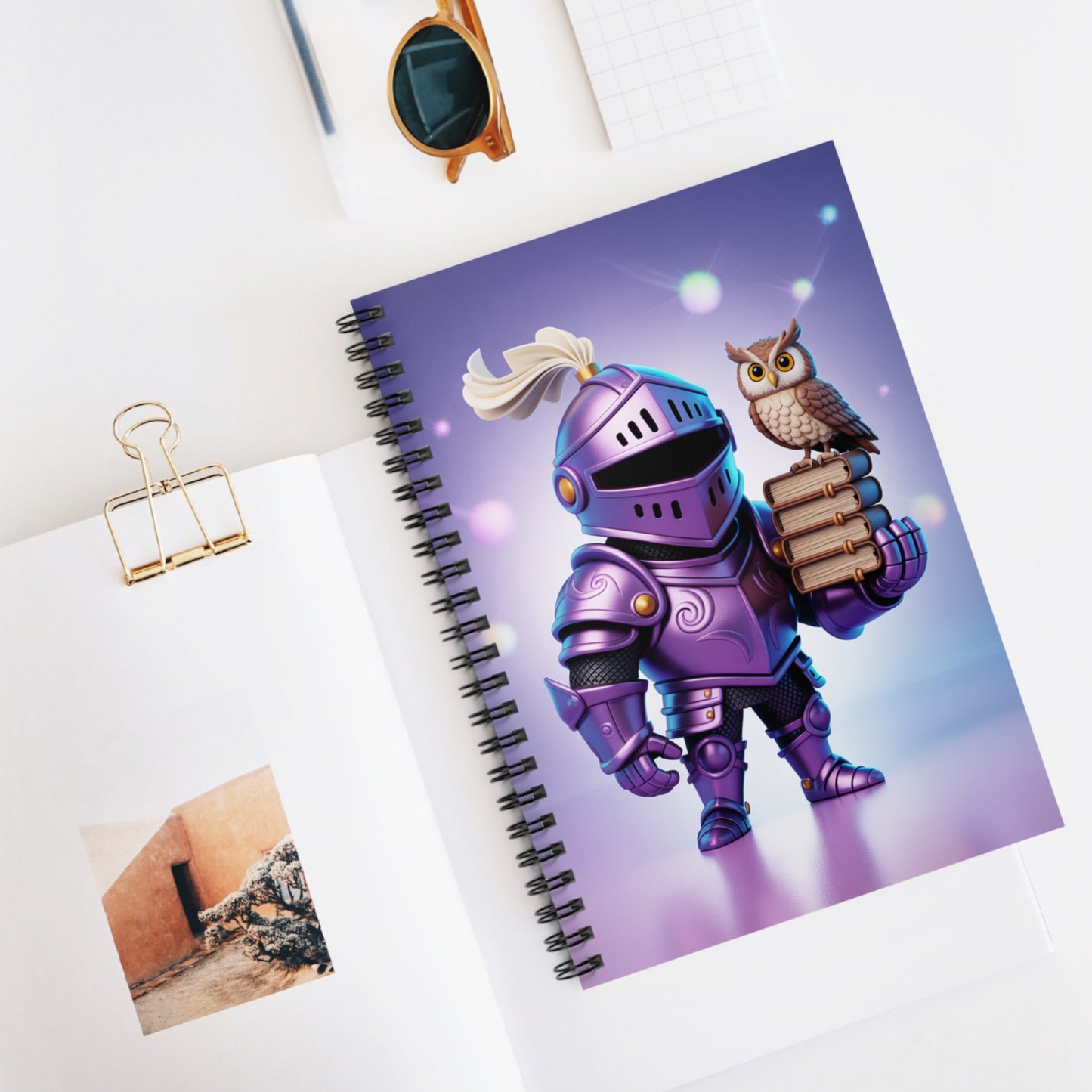 Cartoon Purple Knight - Lined Spiral Notebook