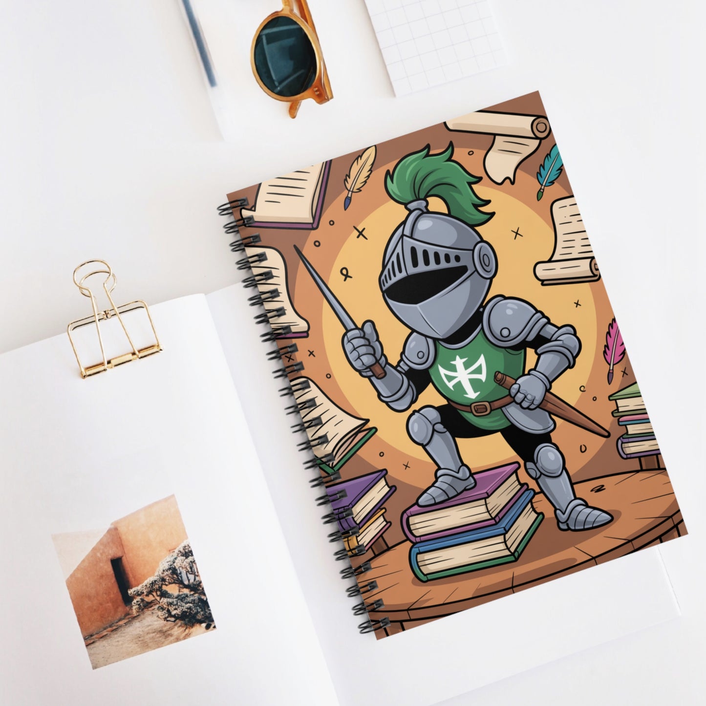 Cartoon Grey Knight - Lined Spiral Notebook