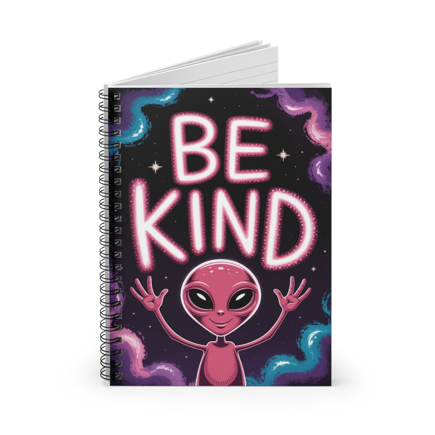 Pink "Be Kind" Alien - Lined Spiral Notebook