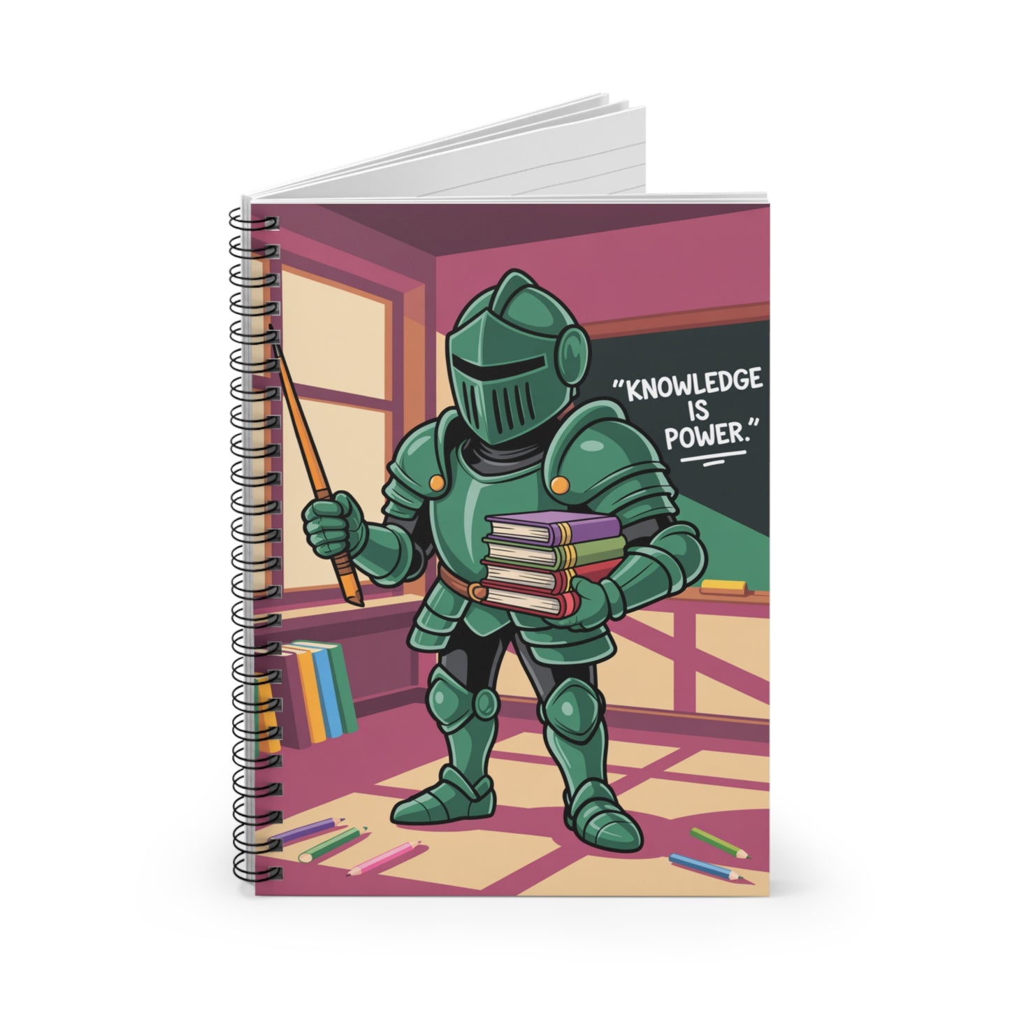 Cartoon Green Knight - Lined Spiral Notebook