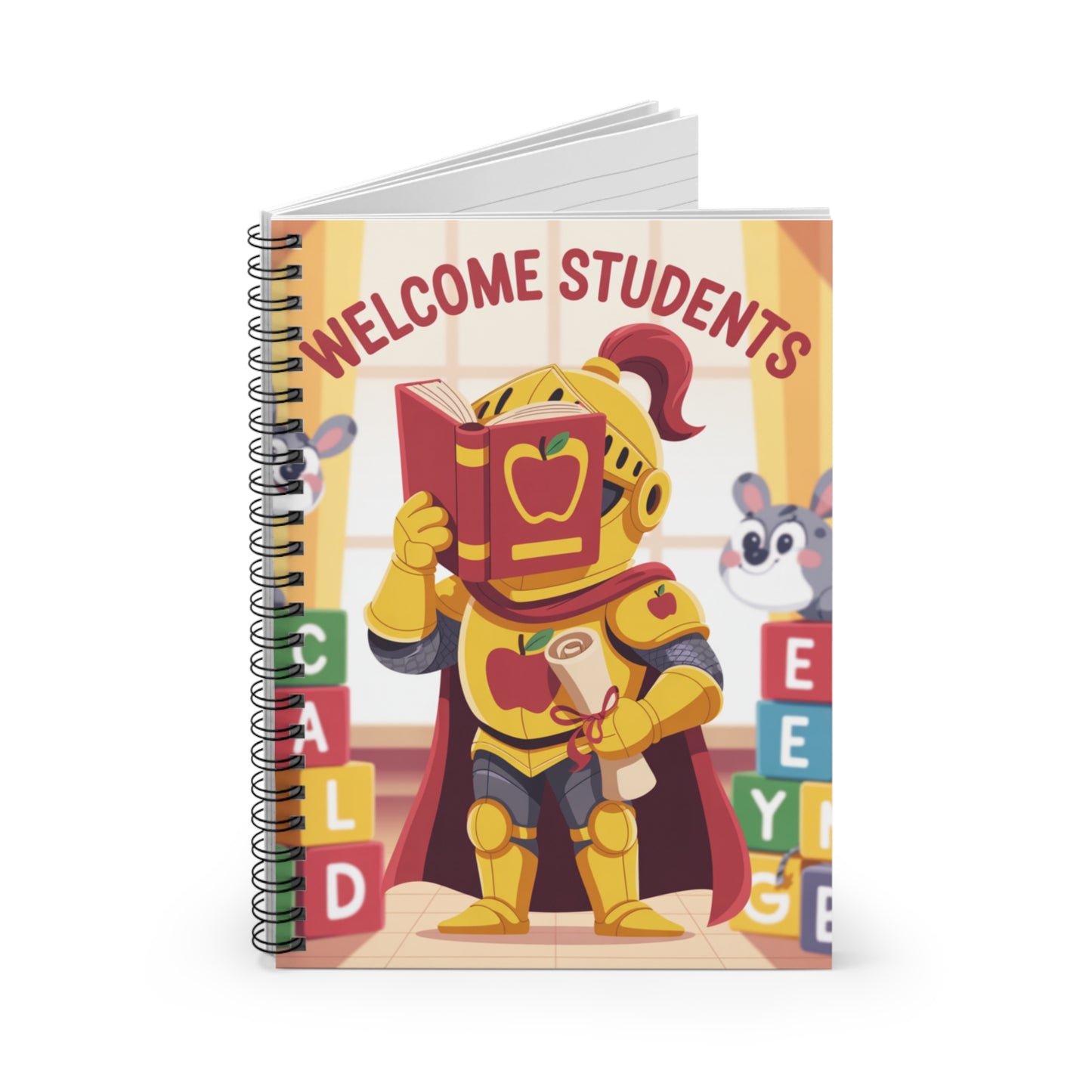 Cartoon Gold Knight - Lined Spiral Notebook