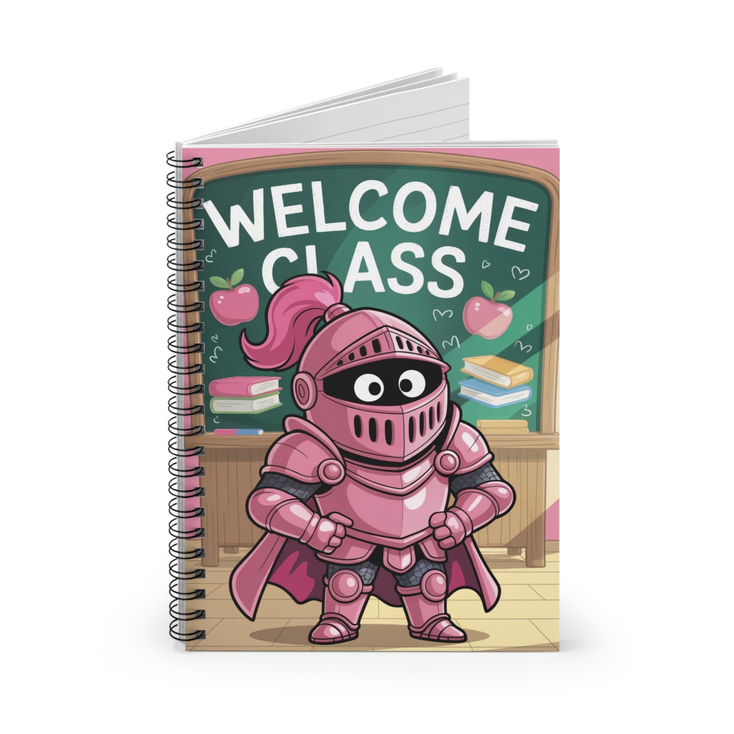 Cartoon Pink Knight - Lined Spiral Notebook