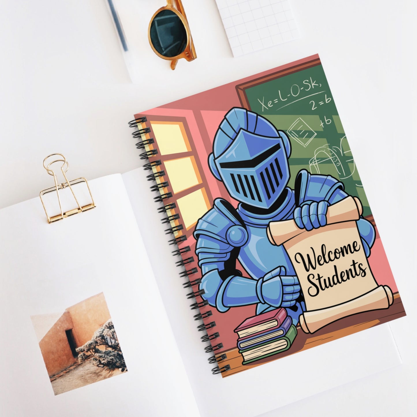 Cartoon Blue Knight - Lined Spiral Notebook