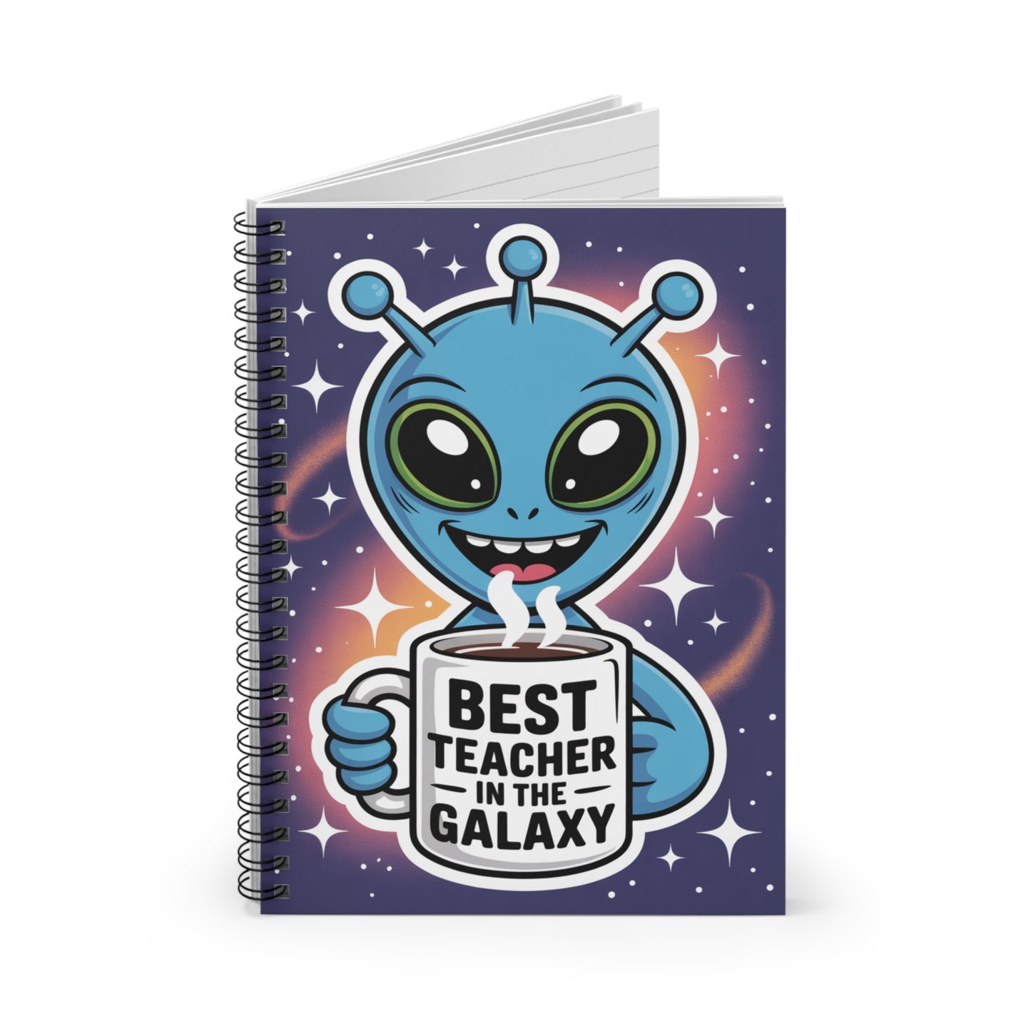 Blue "Best Teacher in the Galaxy" Alien - Lined Spiral Notebook