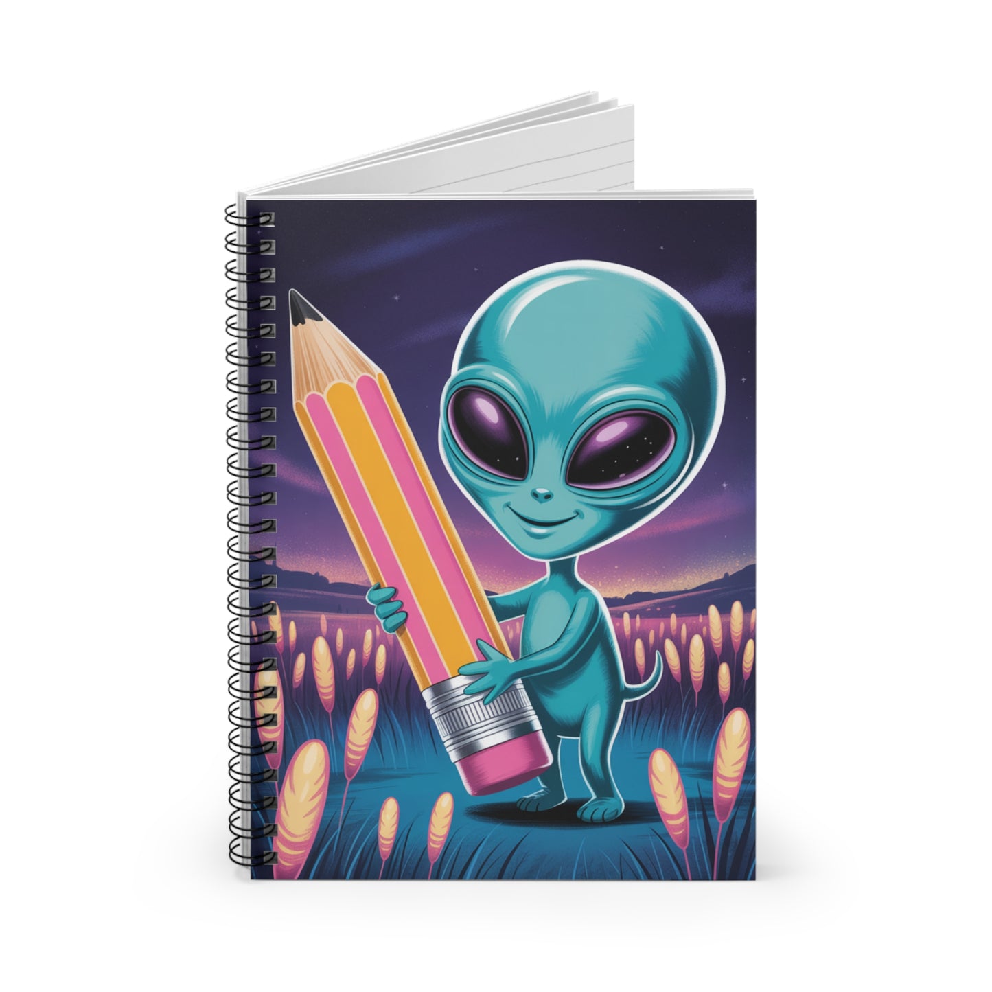 Blue Pencil Alien - Lined Spiral Notebook