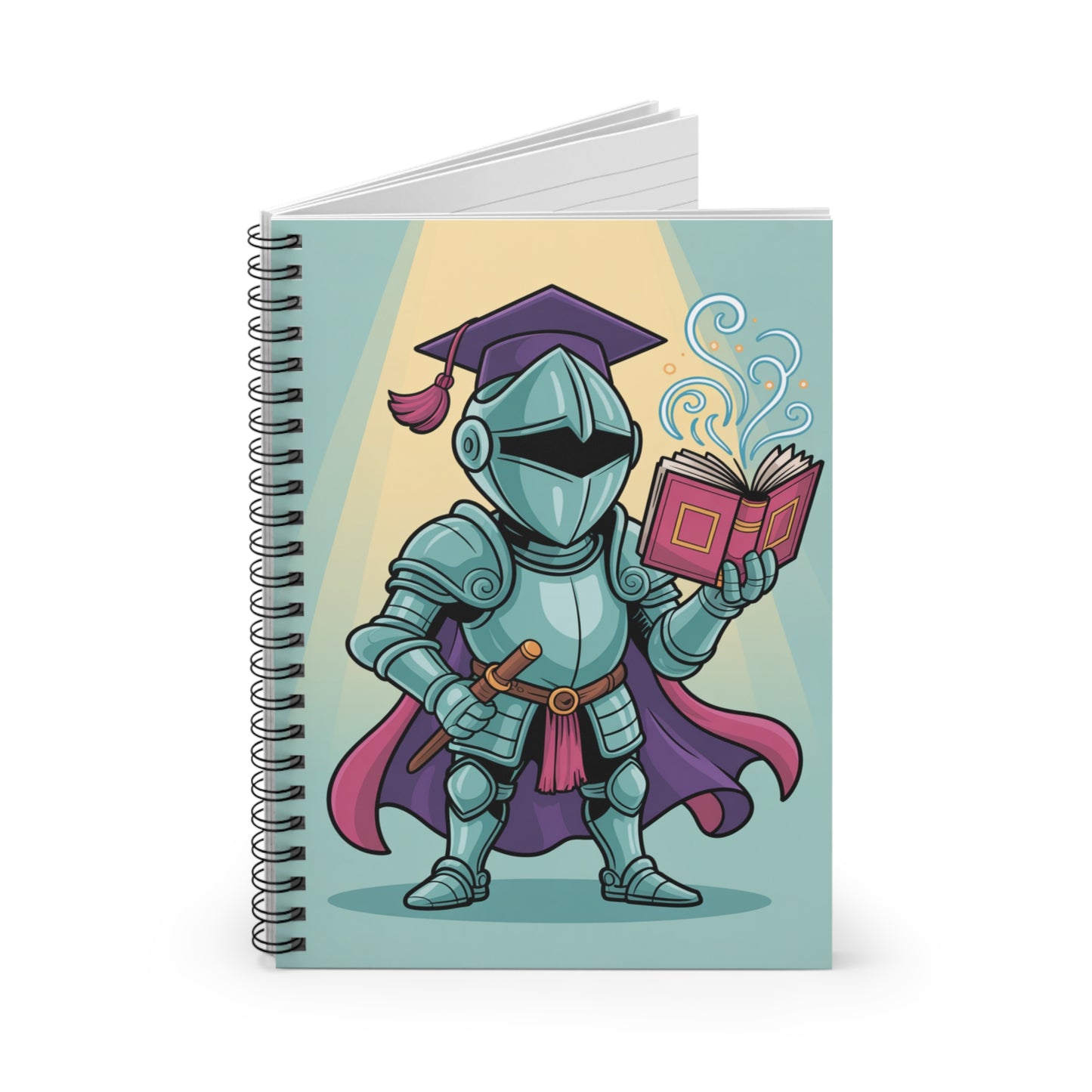 Cartoon Blue Knight - Lined Spiral Notebook