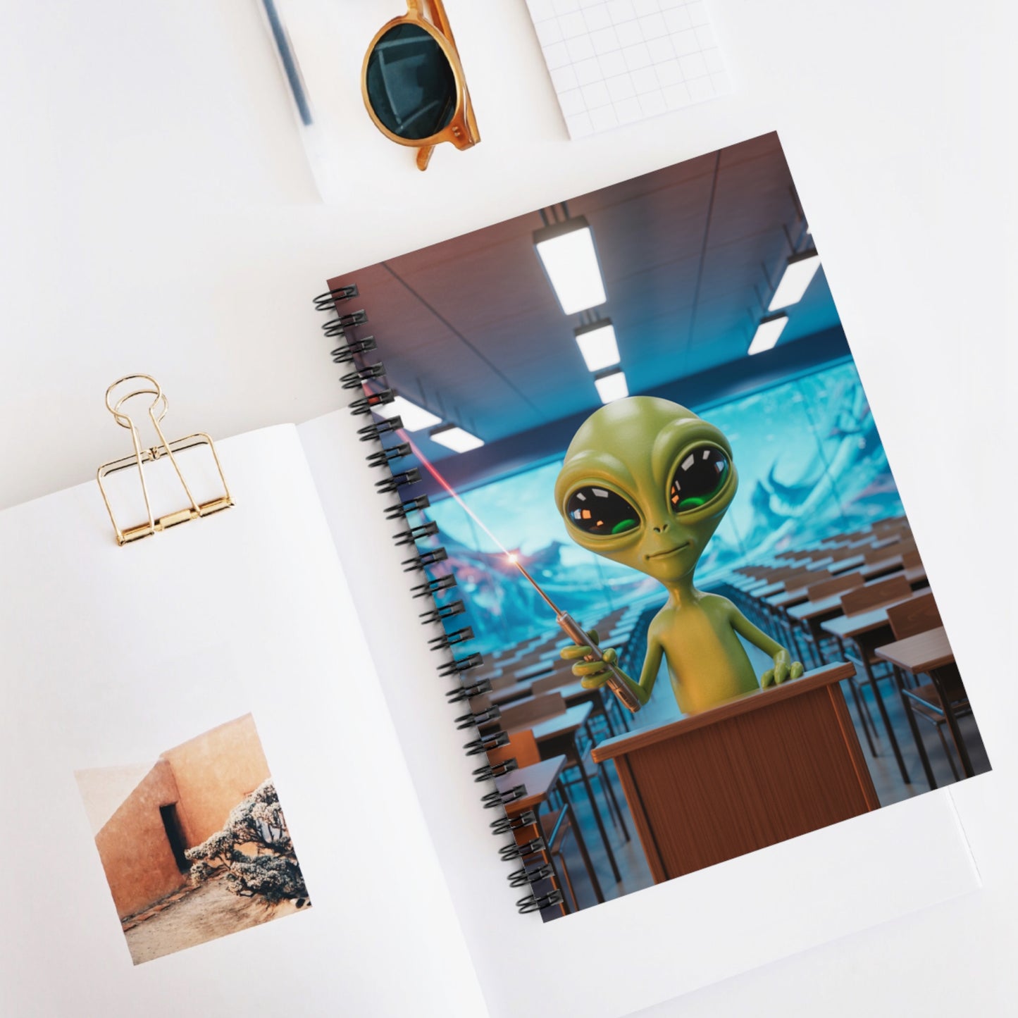 Green Alien - Lined Spiral Notebook
