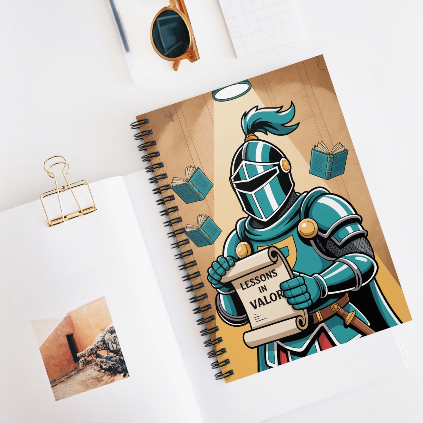 Cartoon Blue Knight - Lined Spiral Notebook