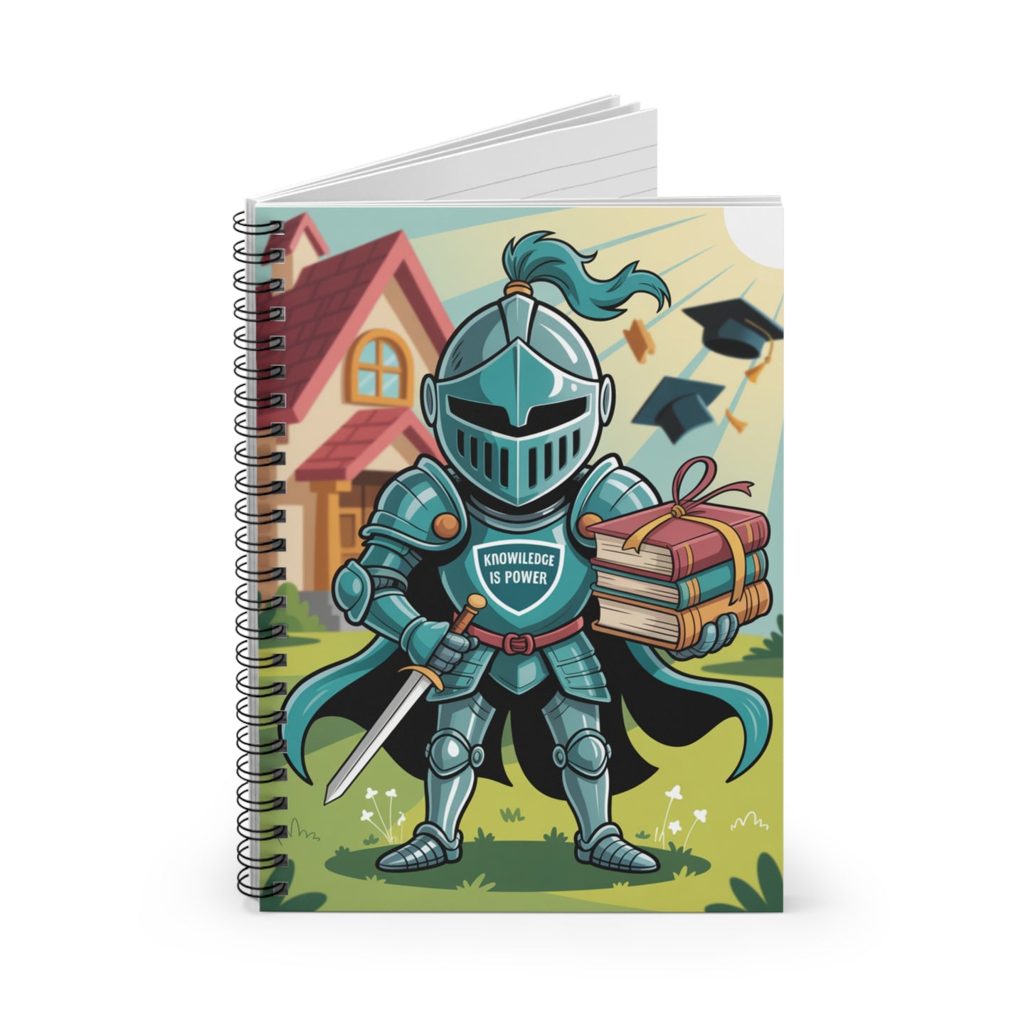 Cartoon Blue Knight - Lined Spiral Notebook