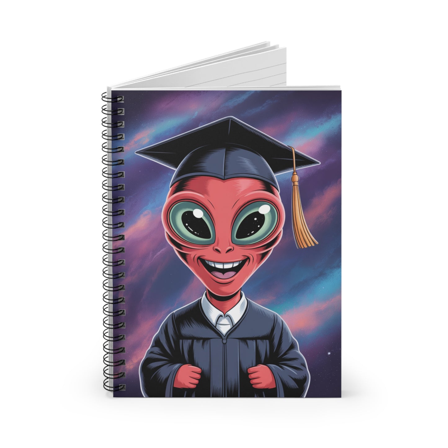 Red Graduation Alien - Lined Spiral Notebook