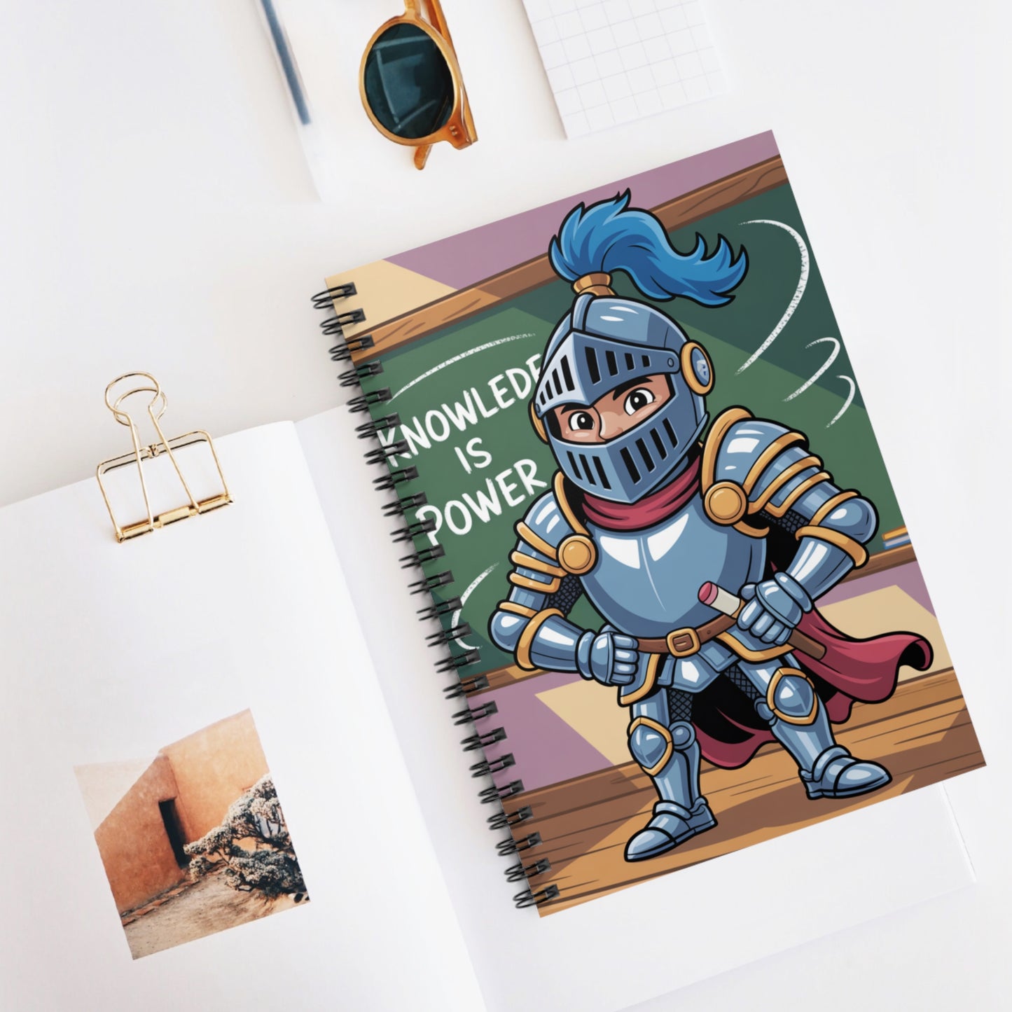Cartoon Blue Knight - Lined Spiral Notebook