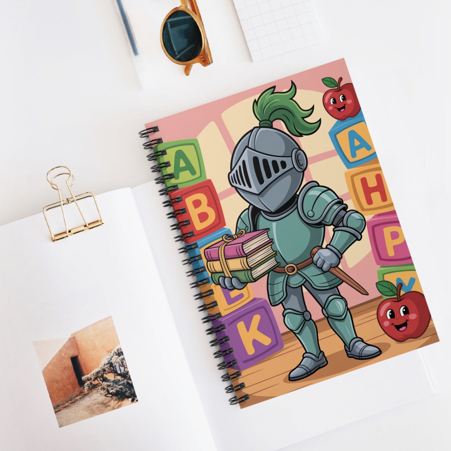 Cartoon Grey Knight - Lined Spiral Notebook