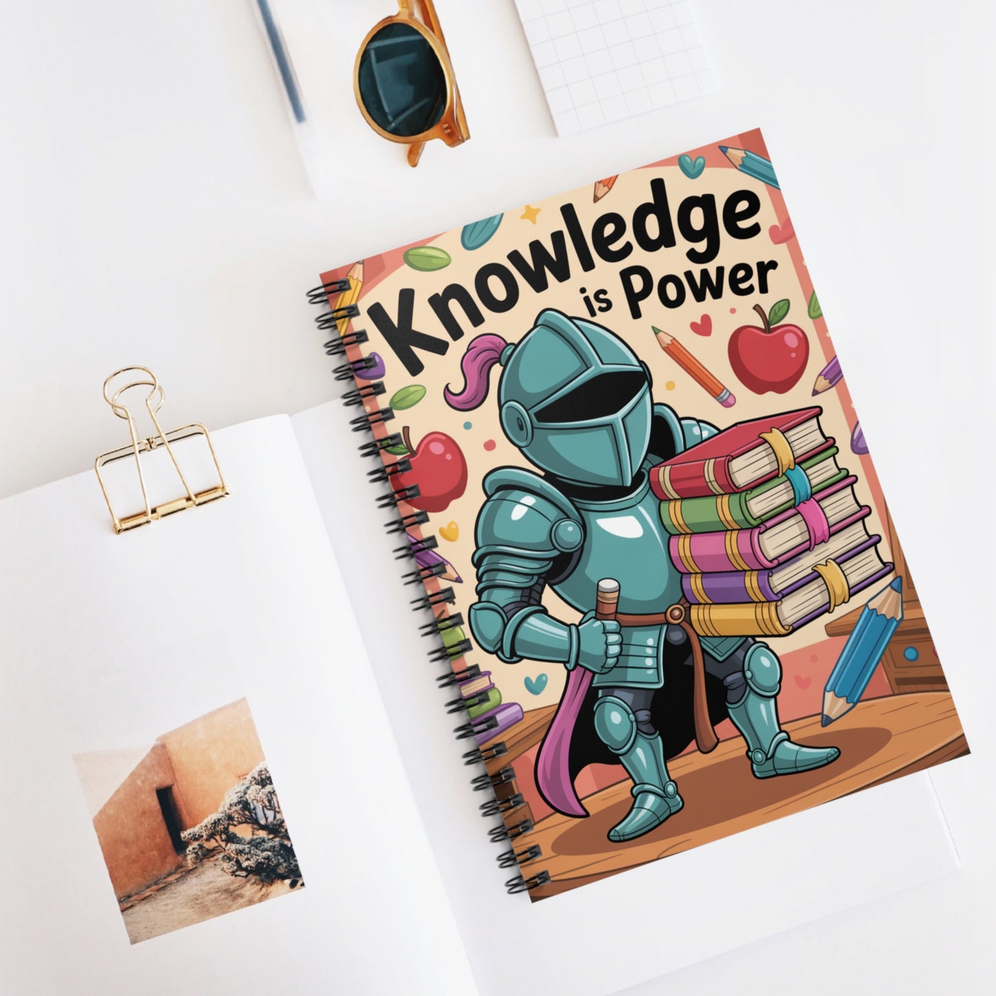 Cartoon Blue Knight - Lined Spiral Notebook