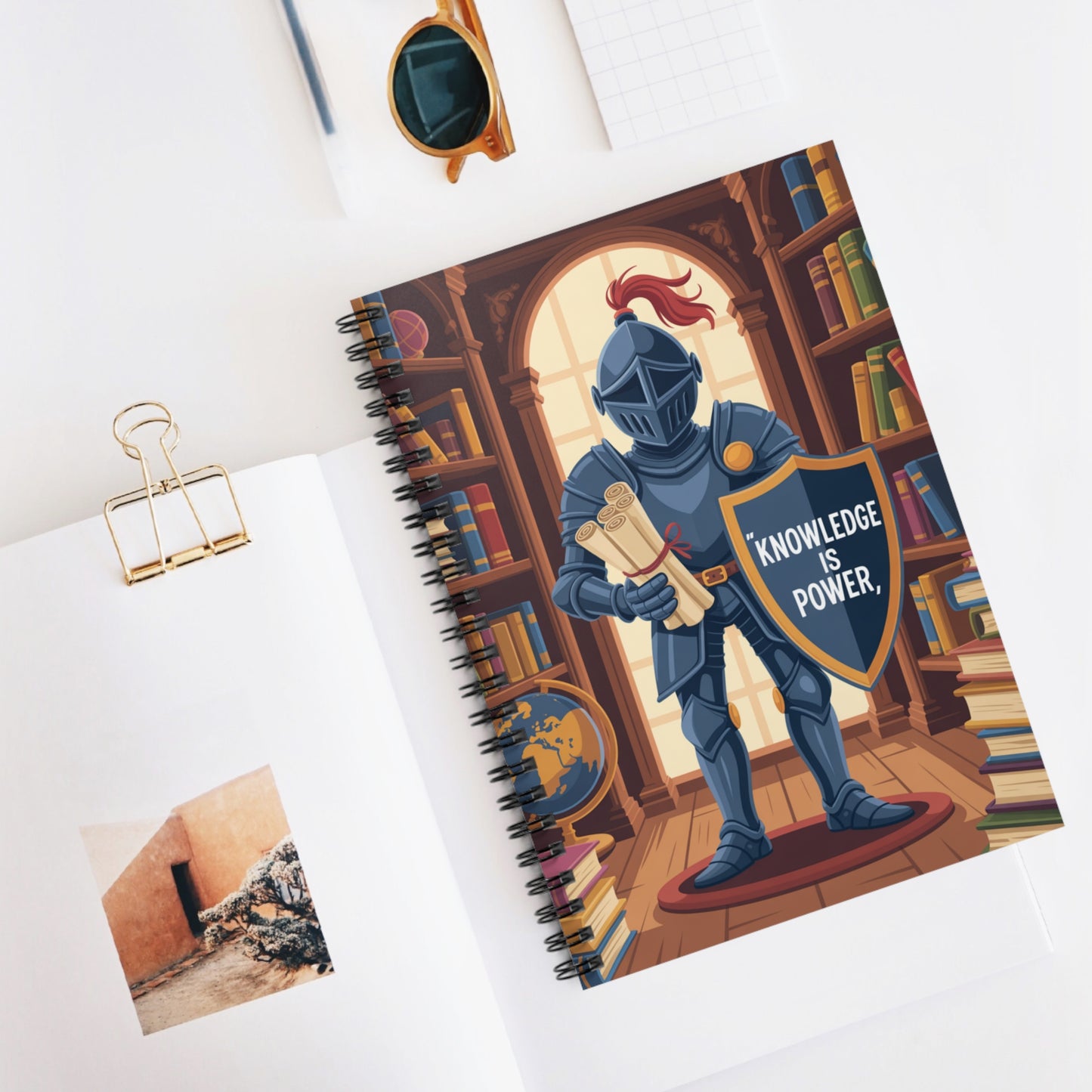 Cartoon Grey Knight - Lined Spiral Notebook