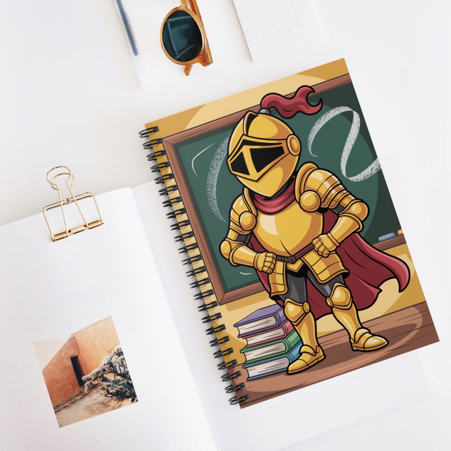 Cartoon Gold Knight - Lined Spiral Notebook