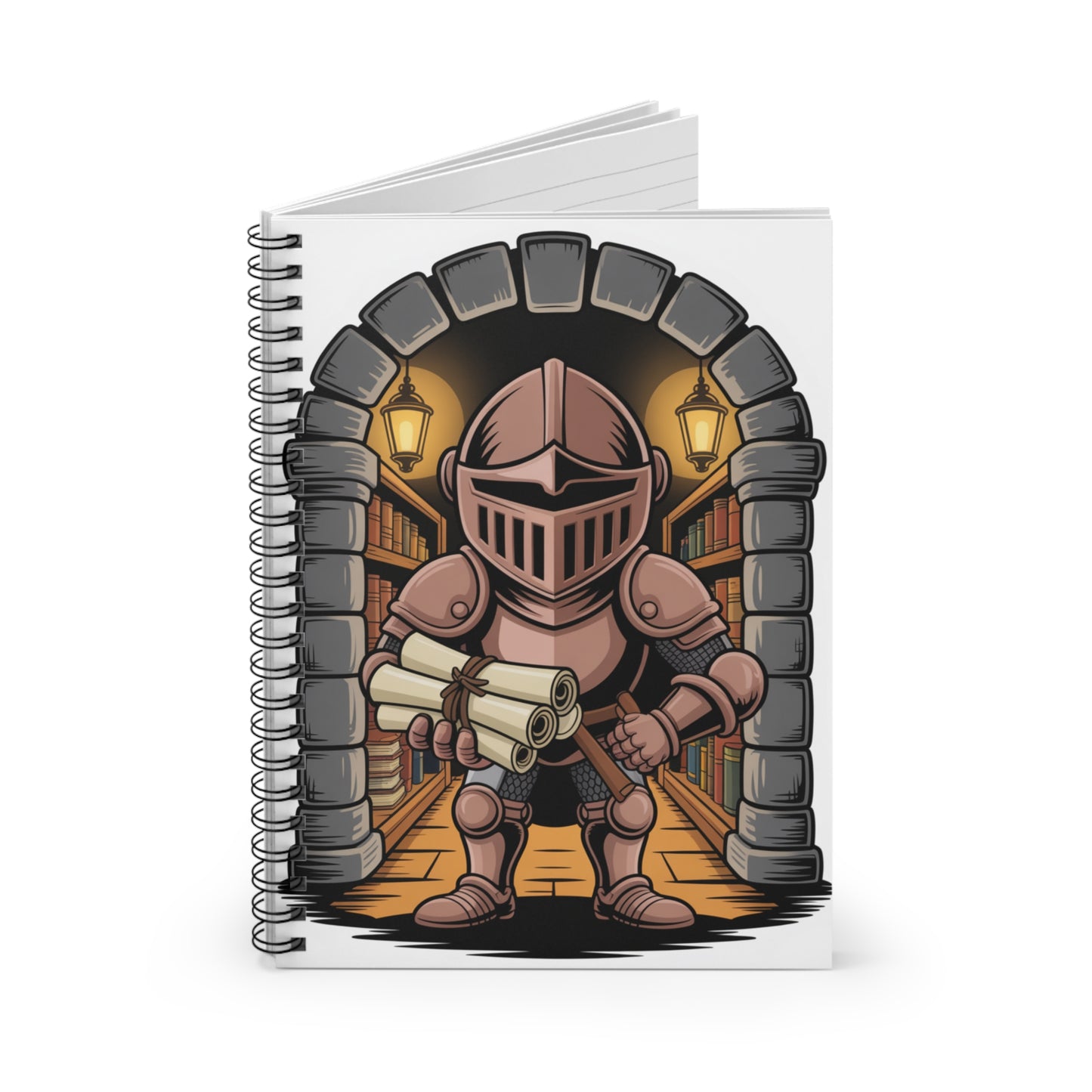 Cartoon Brown Knight - Lined Spiral Notebook