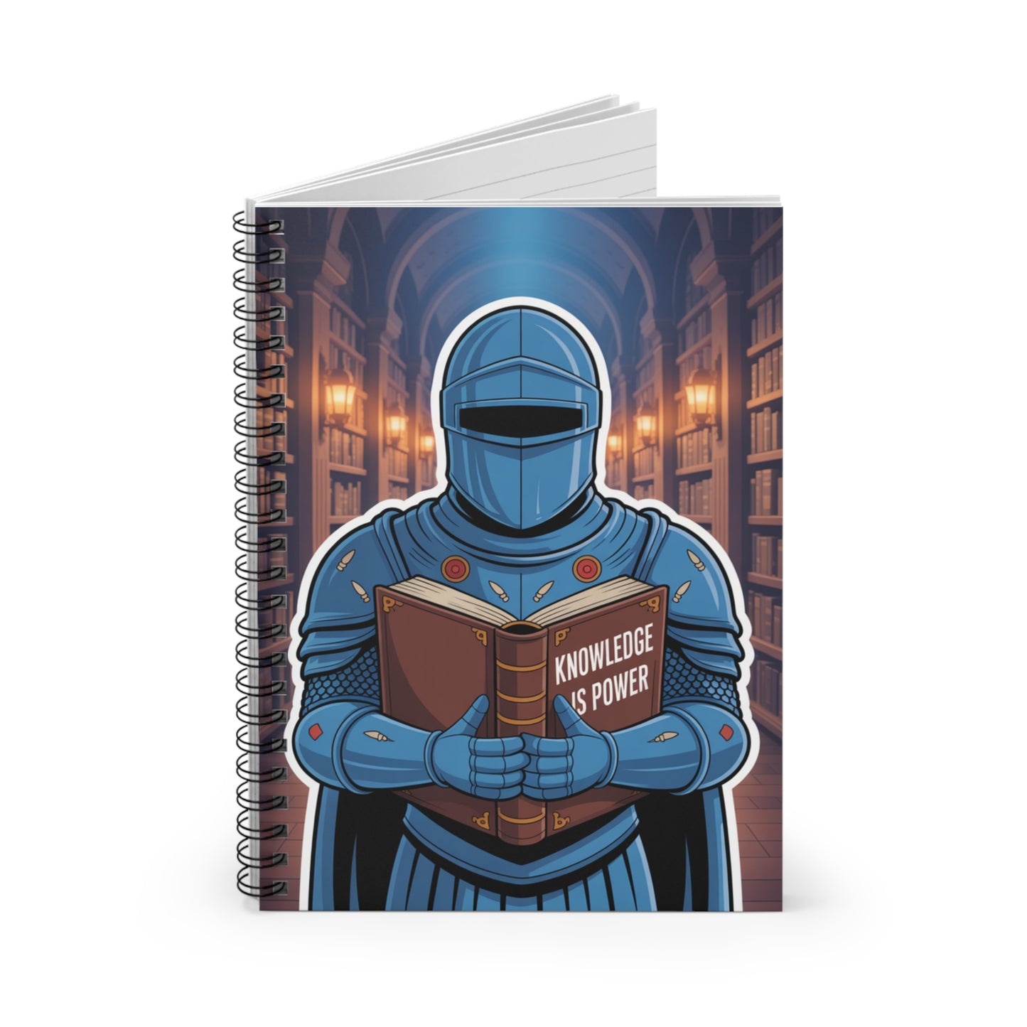 Cartoon Blue Knight - Lined Spiral Notebook