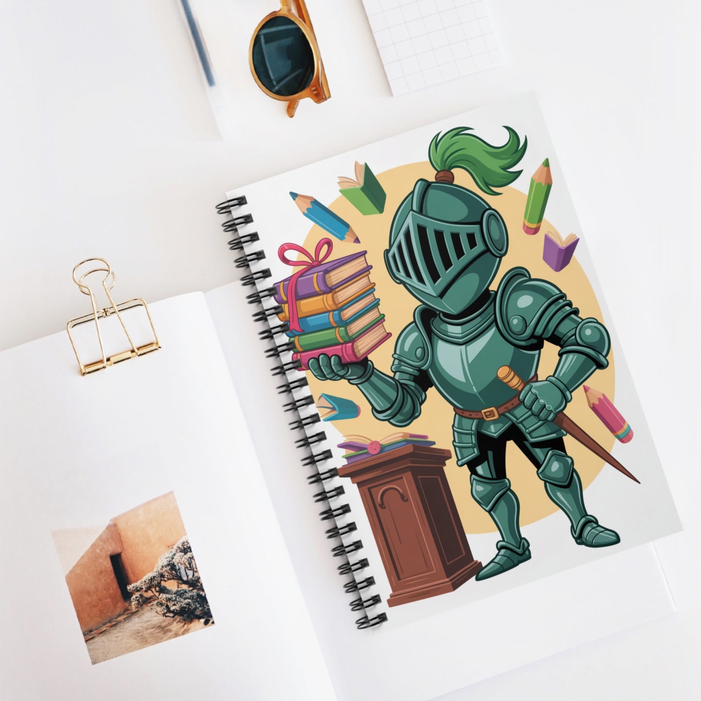 Cartoon Green Knight - Lined Spiral Notebook