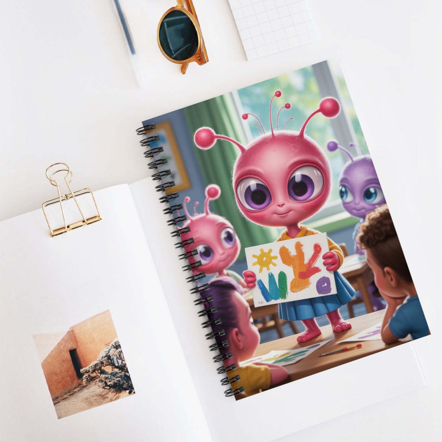 Pink Student Alien - Lined Spiral Notebook