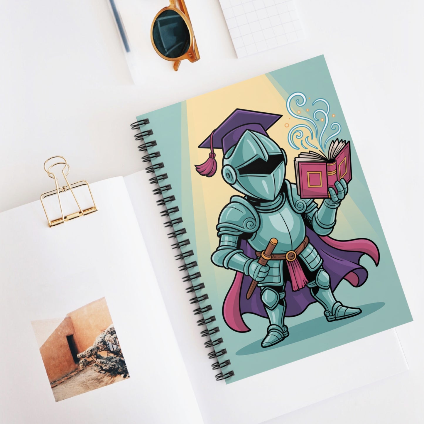 Cartoon Blue Knight - Lined Spiral Notebook