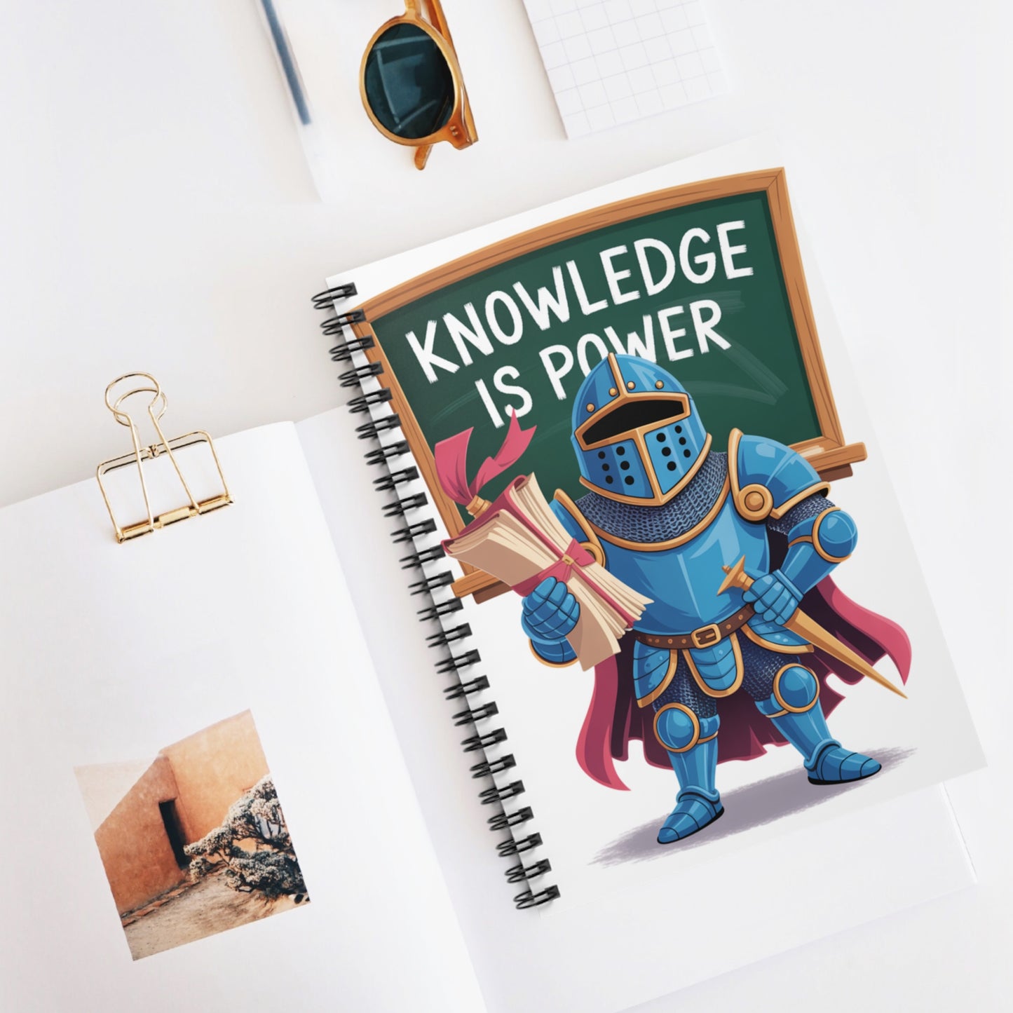 Cartoon Blue Knight - Lined Spiral Notebook