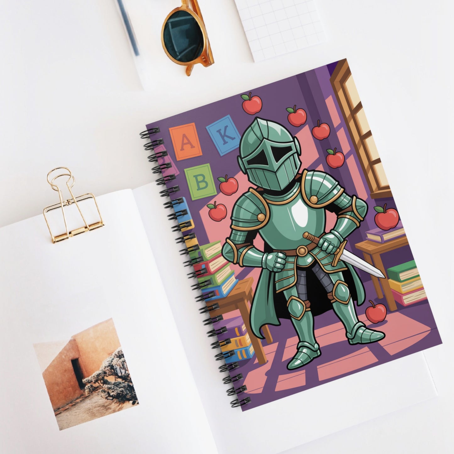Cartoon Green Knight - Lined Spiral Notebook