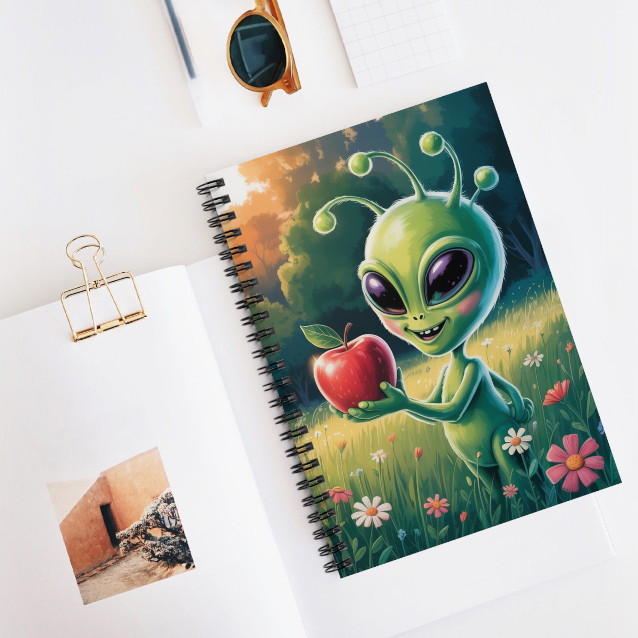 Green Apple Alien -  Lined Spiral Notebook