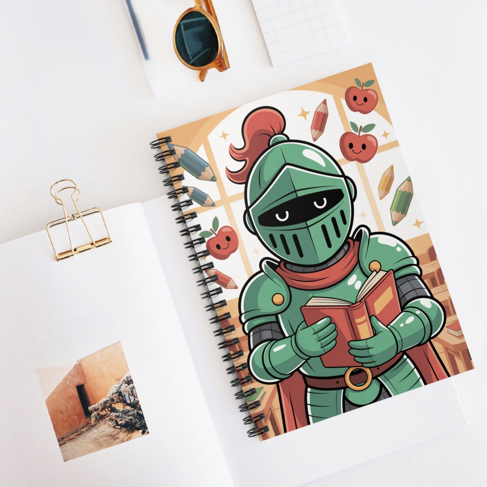 Cartoon Green Knight  -  Lined Spiral Notebook