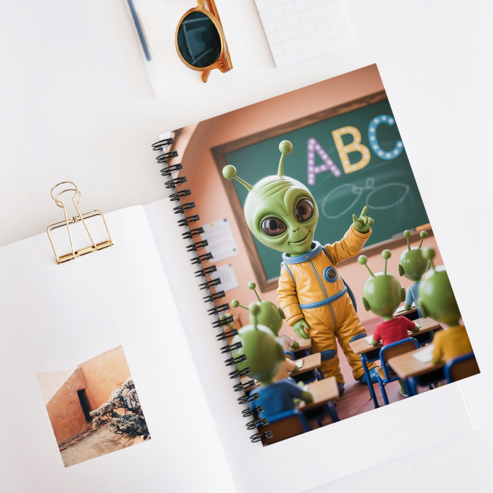 Green Teacher Alien -  Lined Spiral Notebook