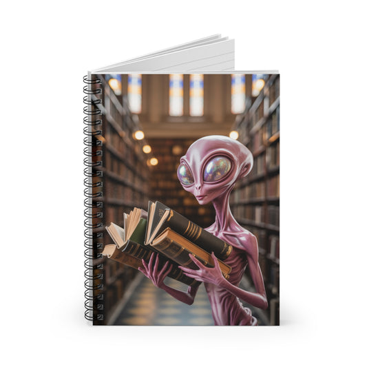 Pink Library Alien -  Lined Spiral Notebook