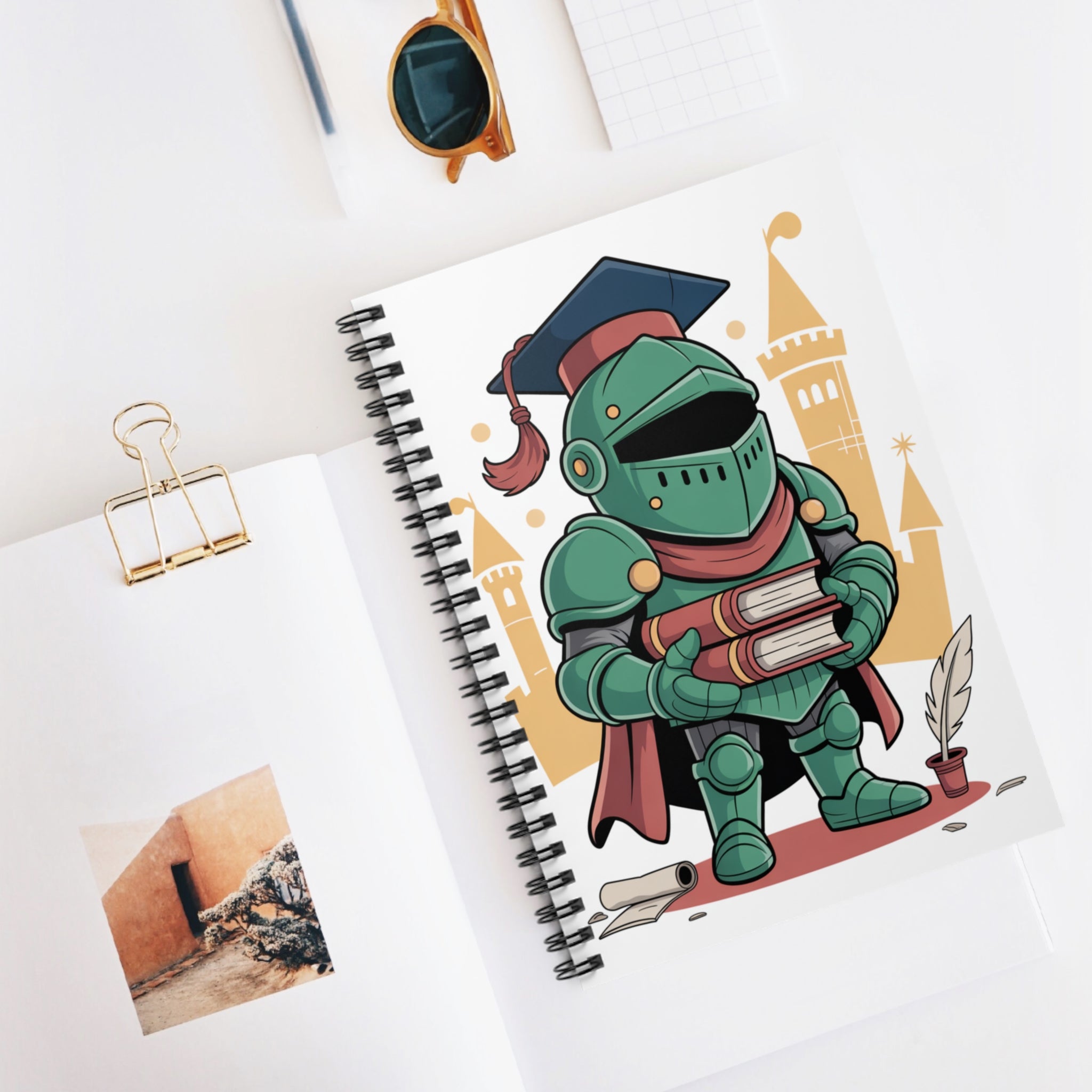 Cartoon Green Knight  -  Lined Spiral Notebook