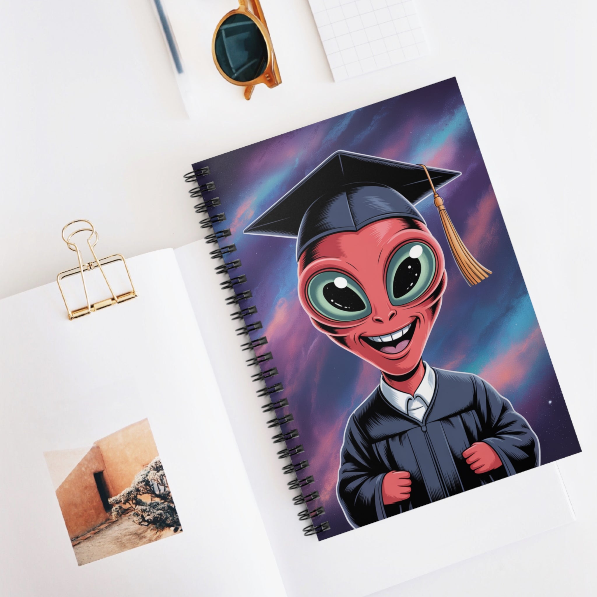 Red Graduation Alien -  Lined Spiral Notebook