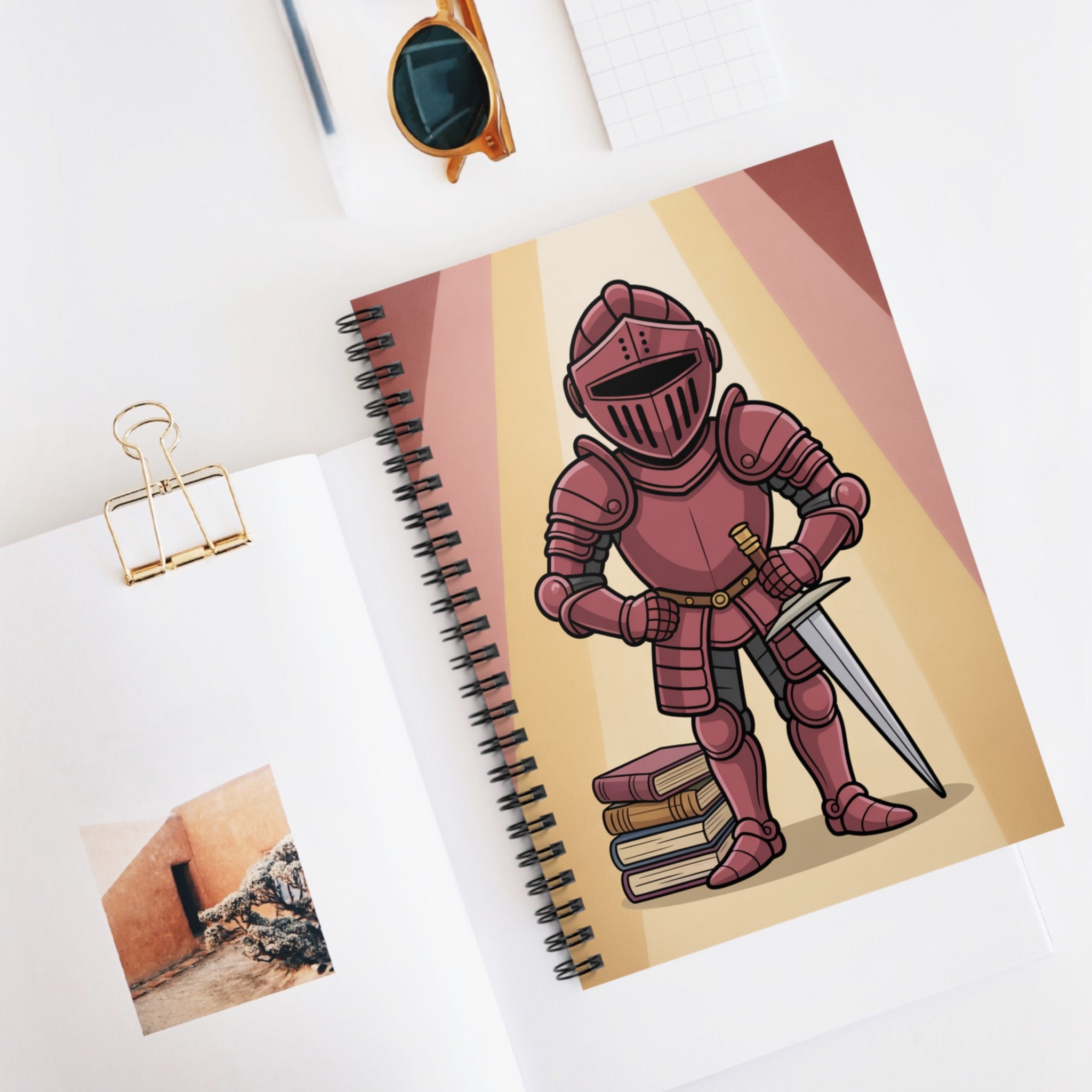 Cartoon Maroon Knight  -  Lined Spiral Notebook