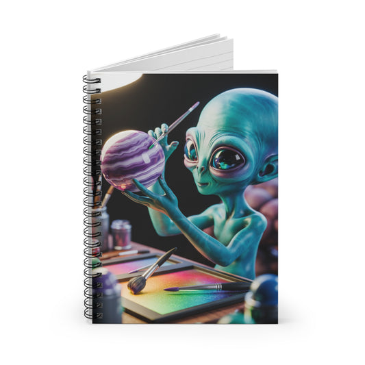 Blue Art Alien -  Lined Spiral Notebook