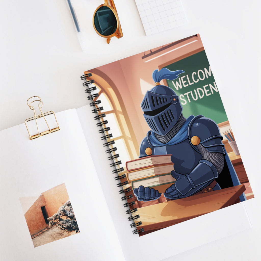Cartoon Blue Knight   -  Lined Spiral Notebook