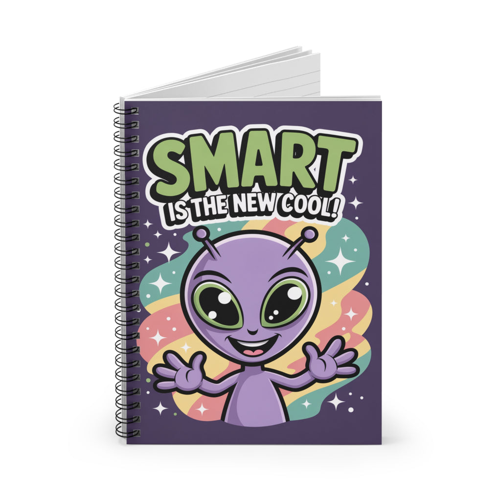 Purple "Smart is the New Cool" Alien -  Lined Spiral Notebook