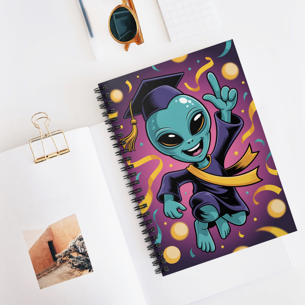 Blue Graduation Alien -  Lined Spiral Notebook
