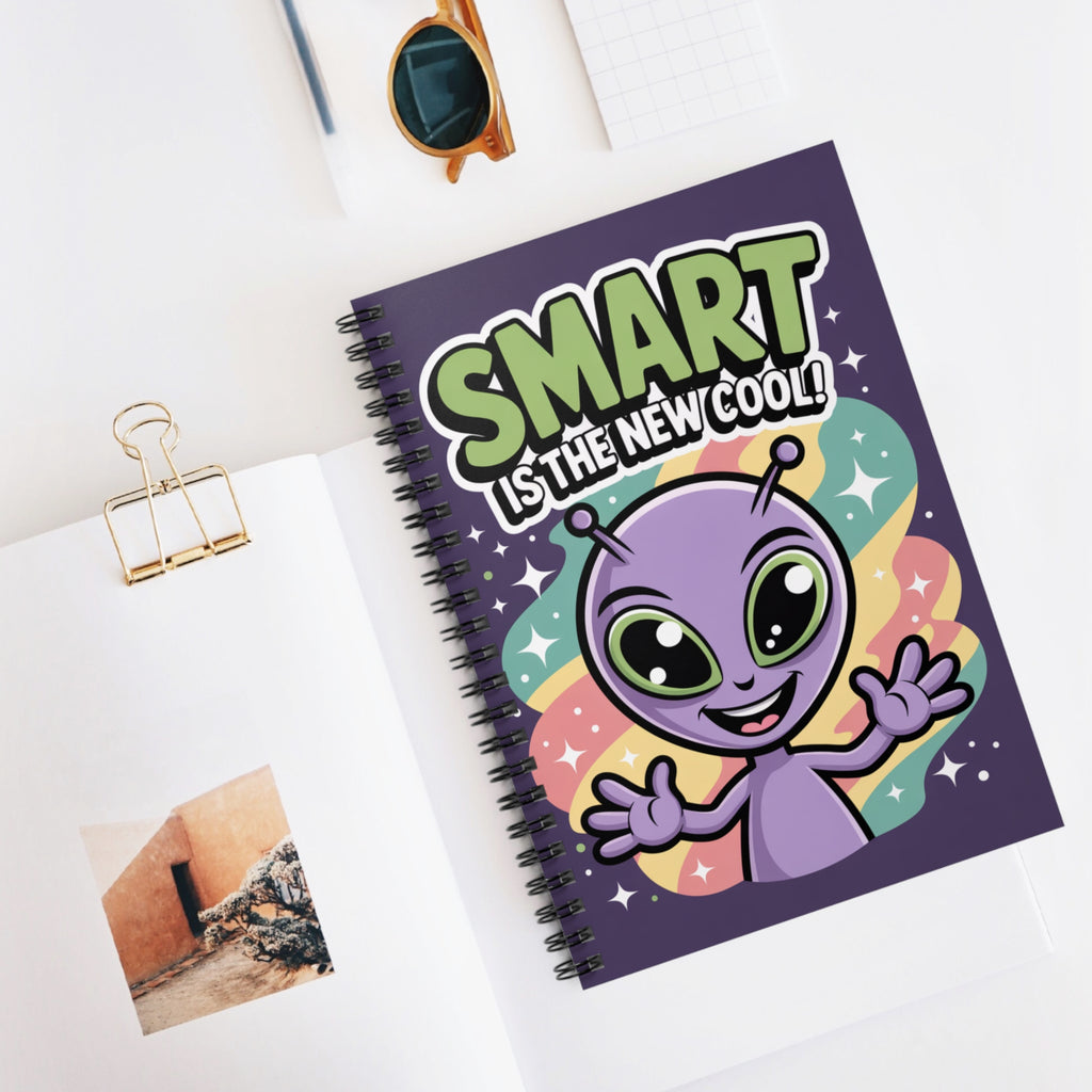 Purple "Smart is the New Cool" Alien -  Lined Spiral Notebook