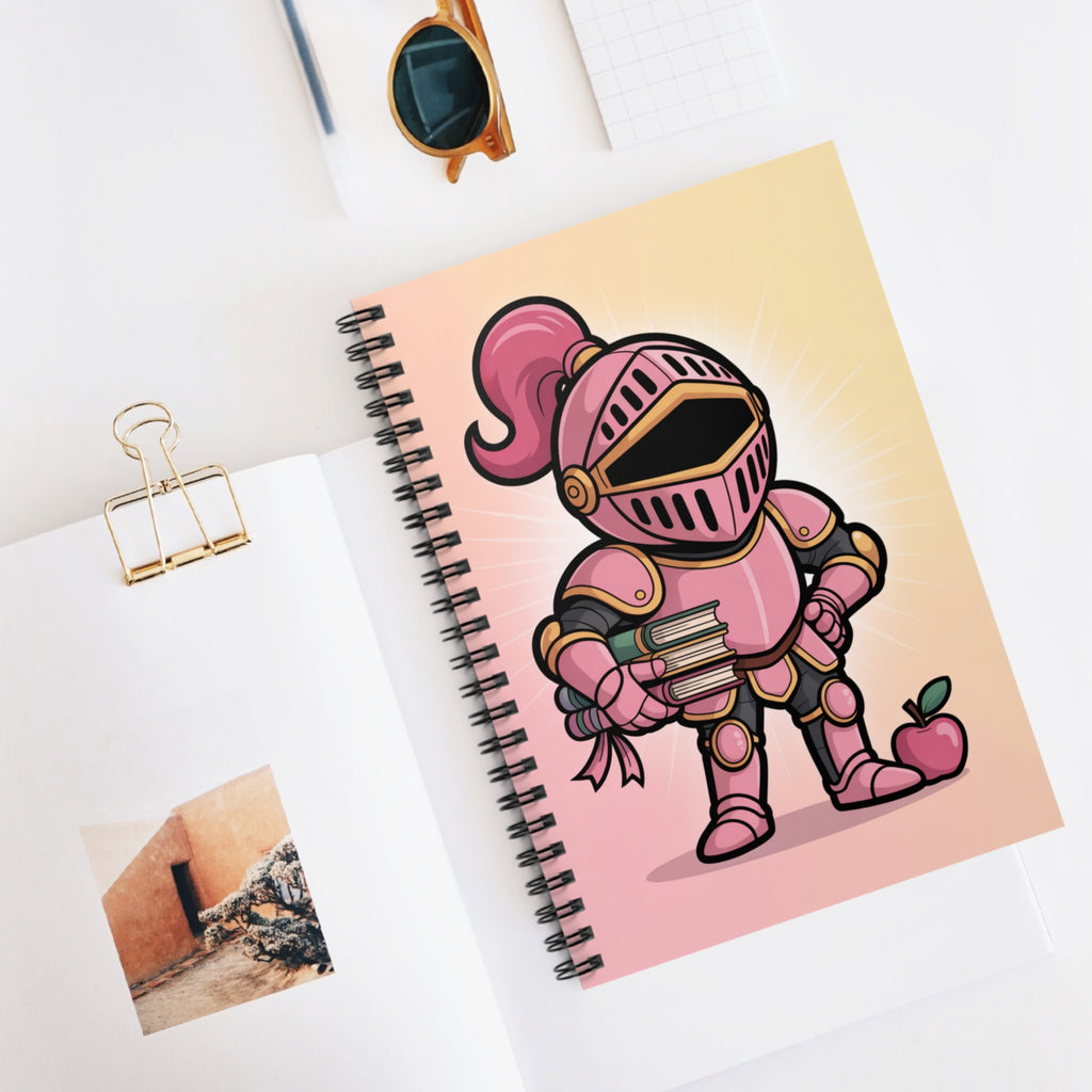 Cartoon Pink Knight   -  Lined Spiral Notebook