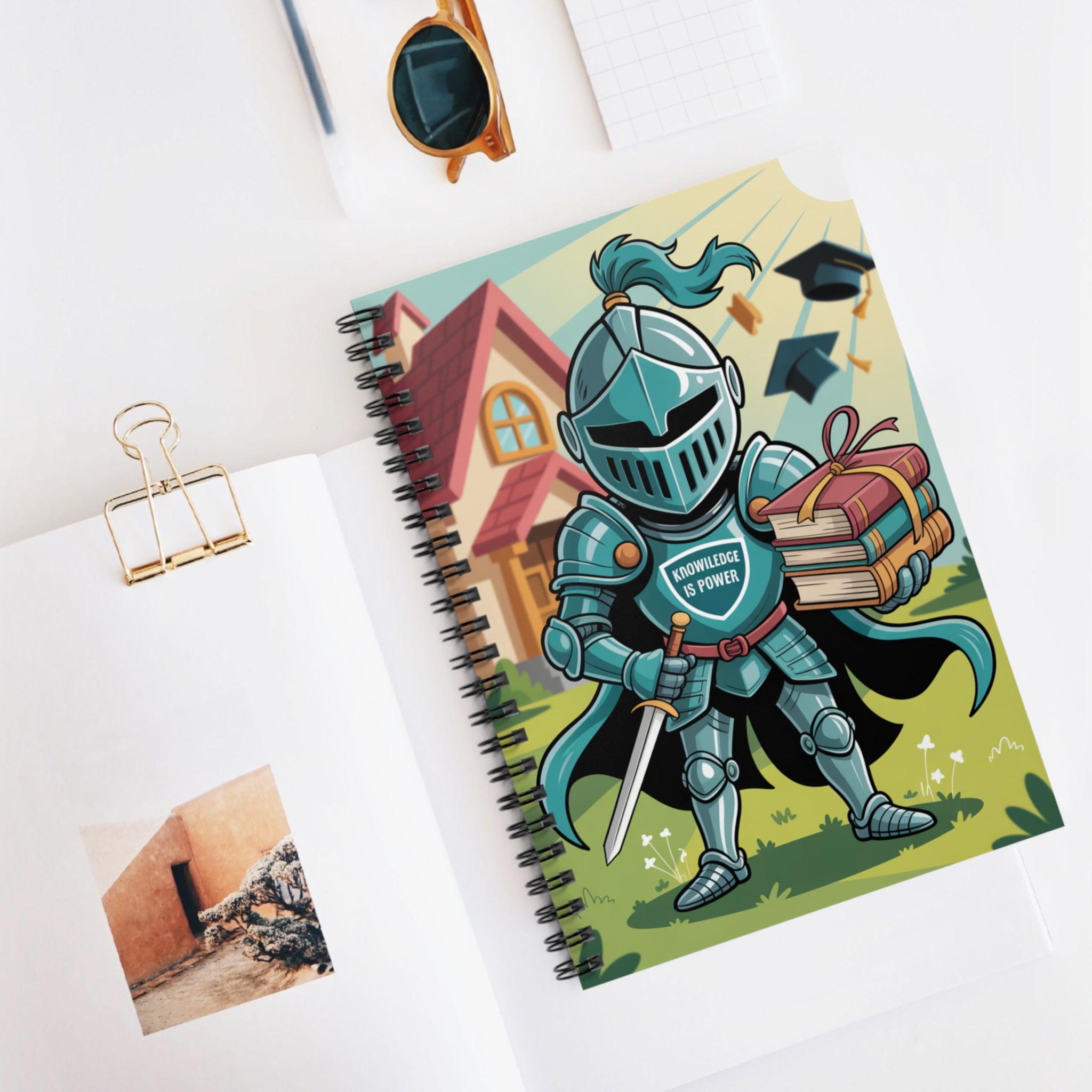Cartoon Blue Knight  -  Lined Spiral Notebook