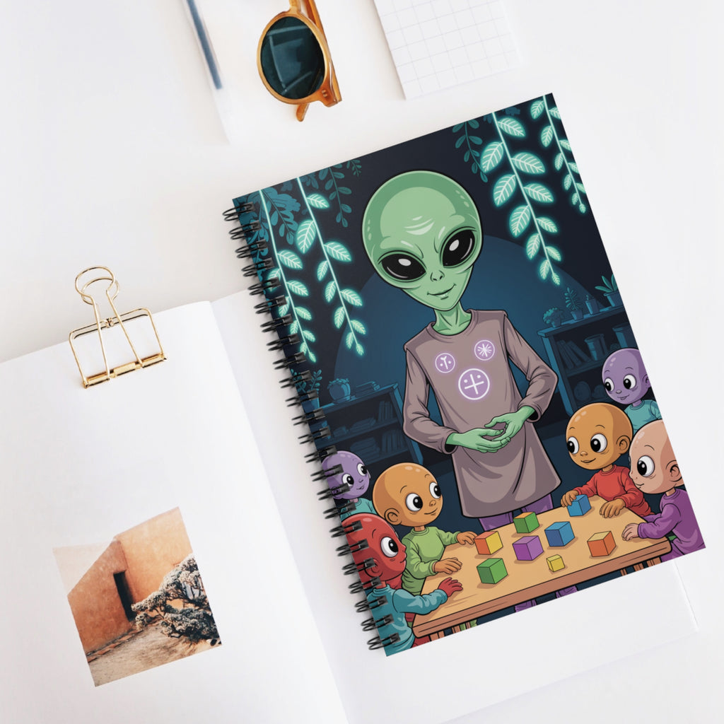 Green Teacher Alien -  Lined Spiral Notebook